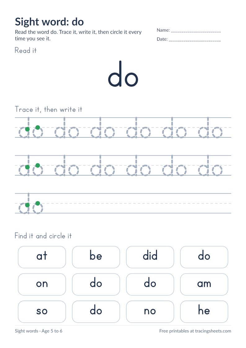 Preview of the printable sight word: do worksheet