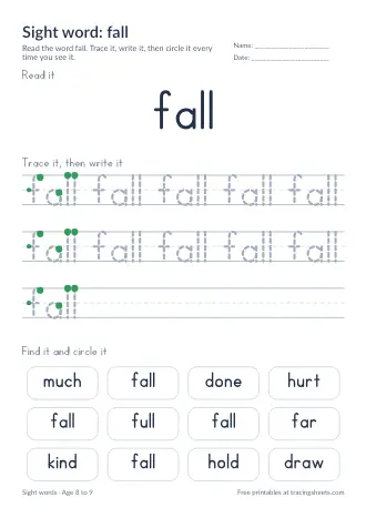 Preview of the sight word: fall worksheet