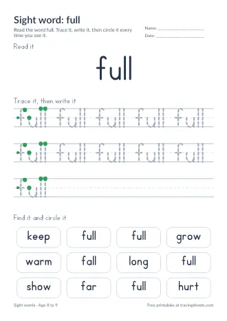 Preview of the sight word: full worksheet