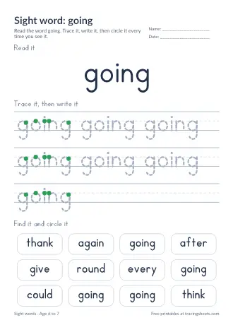 Preview of the sight word: going worksheet