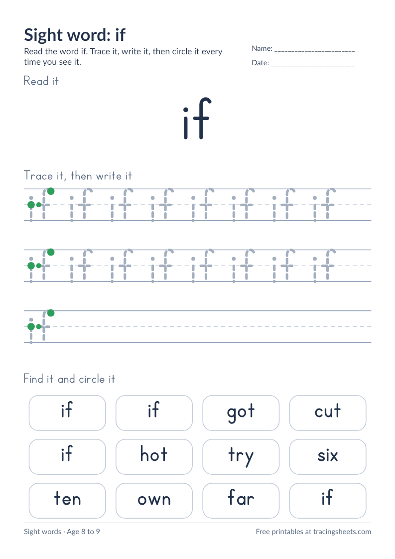 Preview of the printable sight word: if worksheet
