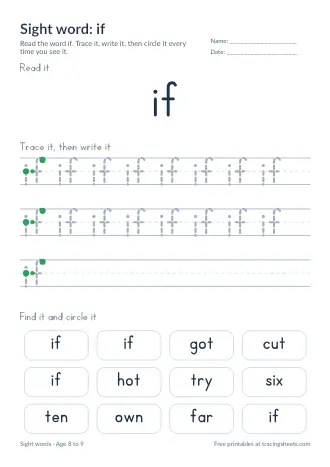 Preview of the sight word: if worksheet