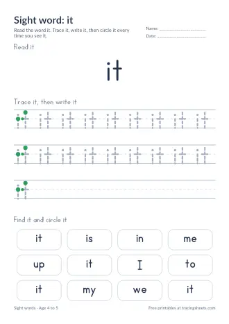 Preview of the sight word: it worksheet