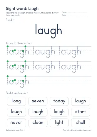 Preview of the sight word: laugh worksheet