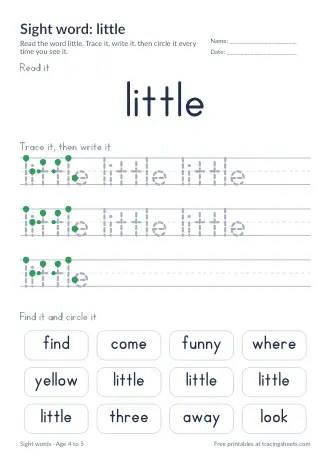 Preview of the sight word: little worksheet