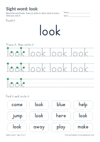 Preview of the sight word: look worksheet