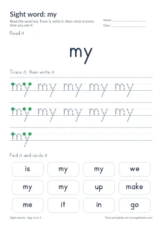 Preview of the sight word: my worksheet