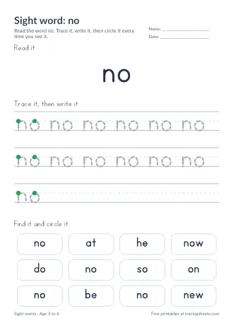 Preview of the sight word: no worksheet