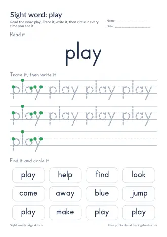Preview of the sight word: play worksheet