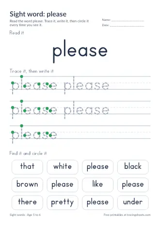 Preview of the sight word: please worksheet