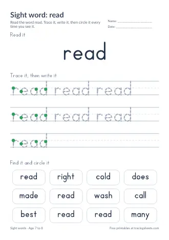 Preview of the sight word: read worksheet