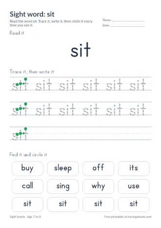 Preview of the sight word: sit worksheet