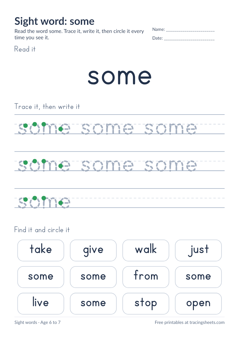 Preview of the printable sight word: some worksheet