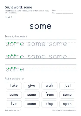 Preview of the sight word: some worksheet