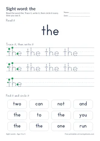 Preview of the sight word: the worksheet