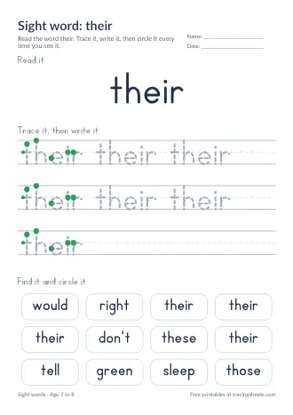Preview of the sight word: their worksheet