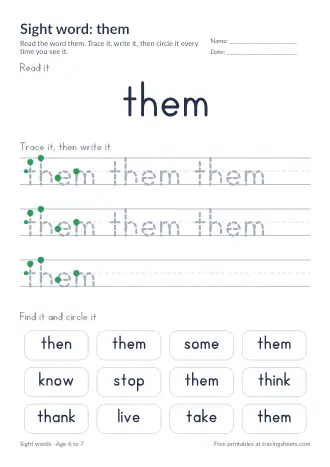 Preview of the sight word: them worksheet