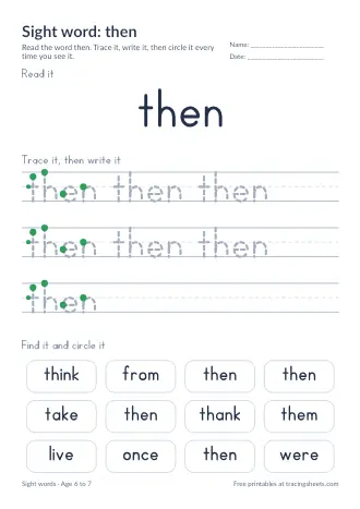 Preview of the sight word: then worksheet