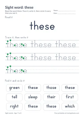 Preview of the sight word: these worksheet