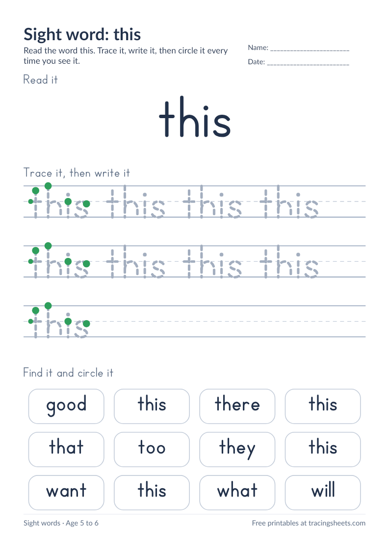 Preview of the printable sight word: this worksheet