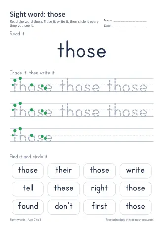 Preview of the sight word: those worksheet