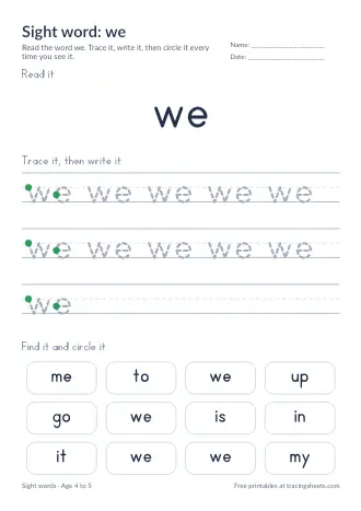 Preview of the sight word: we worksheet