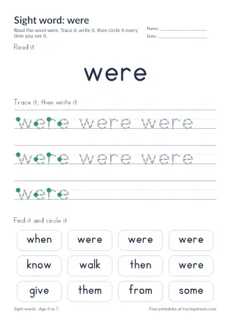 Preview of the sight word: were worksheet