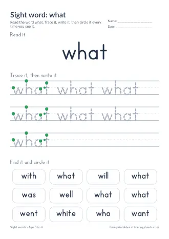 Preview of the sight word: what worksheet