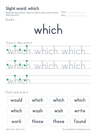 Preview of the sight word: which worksheet