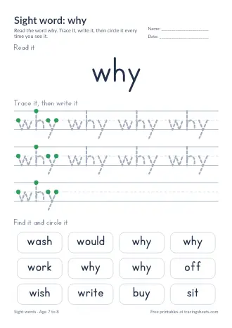 Preview of the sight word: why worksheet
