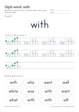 Preview of the sight word: with worksheet