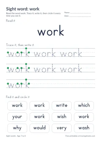 Preview of the sight word: work worksheet