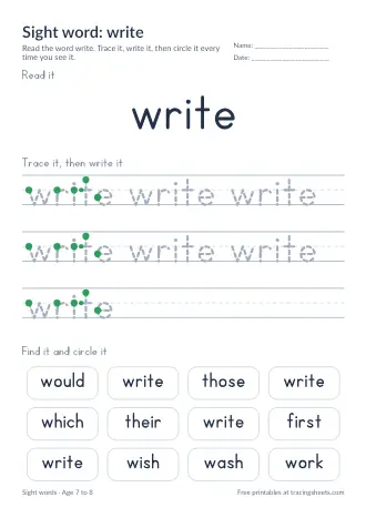 Preview of the sight word: write worksheet
