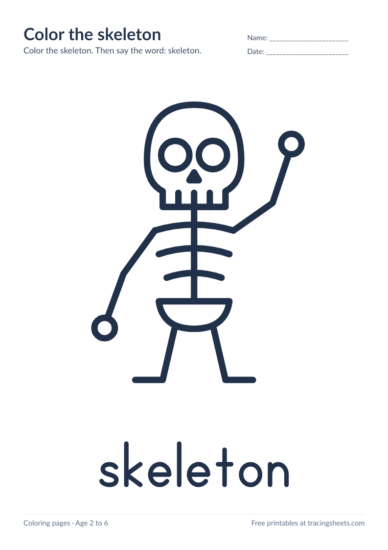 Preview of the printable color the skeleton worksheet
