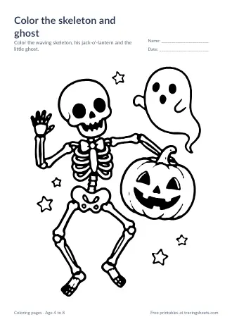 Preview of the color the skeleton and ghost worksheet
