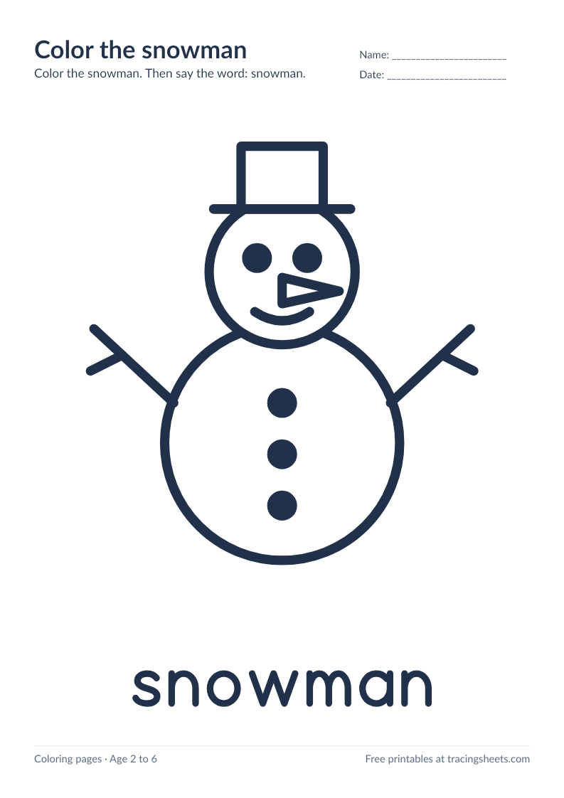 Preview of the printable color the snowman worksheet