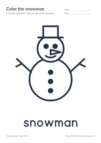 Preview of the color the snowman worksheet