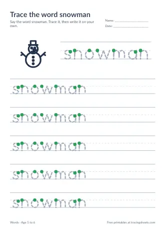 Preview of the trace the word snowman worksheet