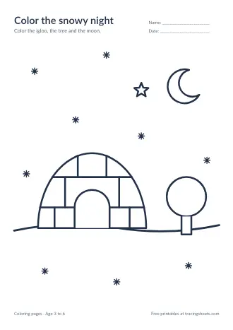 Preview of the color the snowy night worksheet