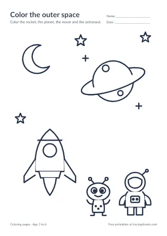 Preview of the color the outer space worksheet