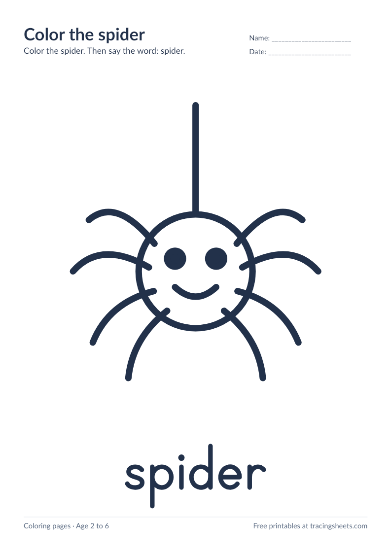 Preview of the printable color the spider worksheet
