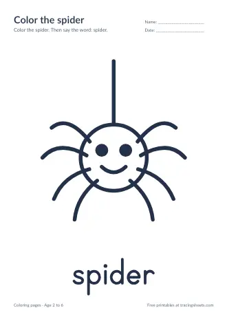 Preview of the color the spider worksheet