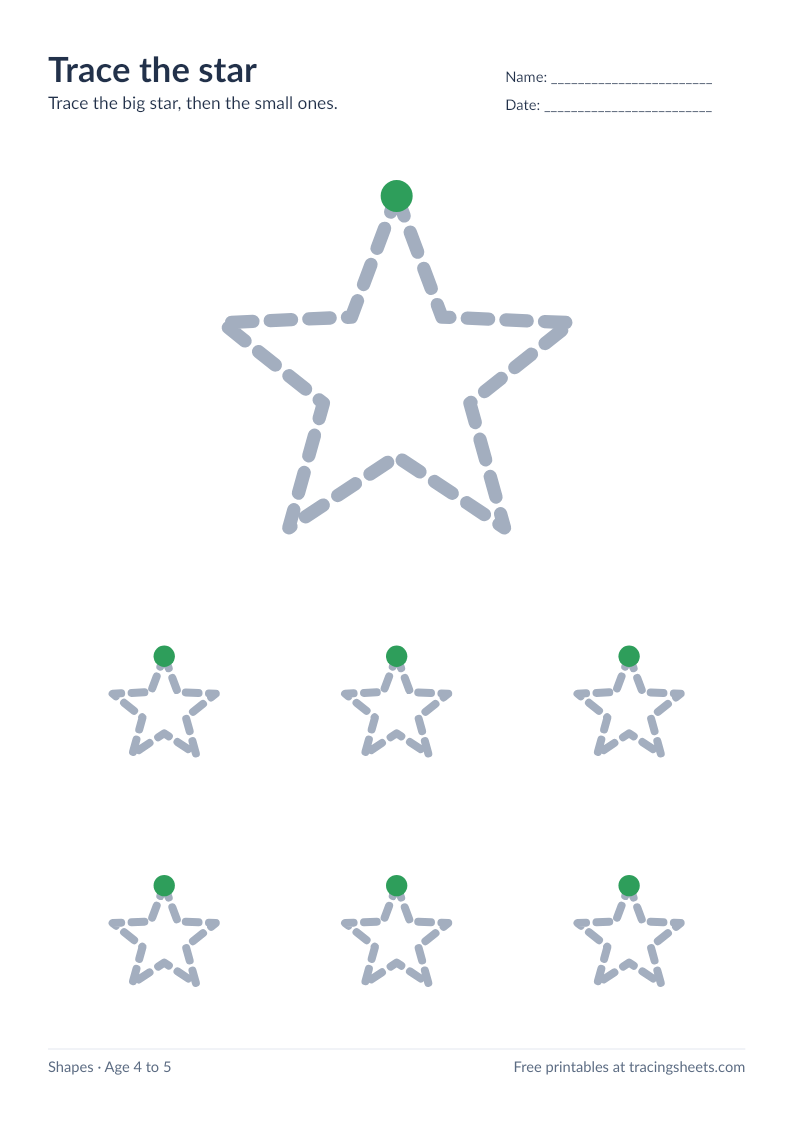Preview of the printable trace the star worksheet