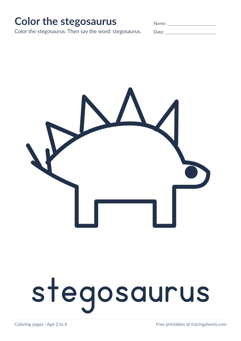 Preview of the printable color the stegosaurus worksheet