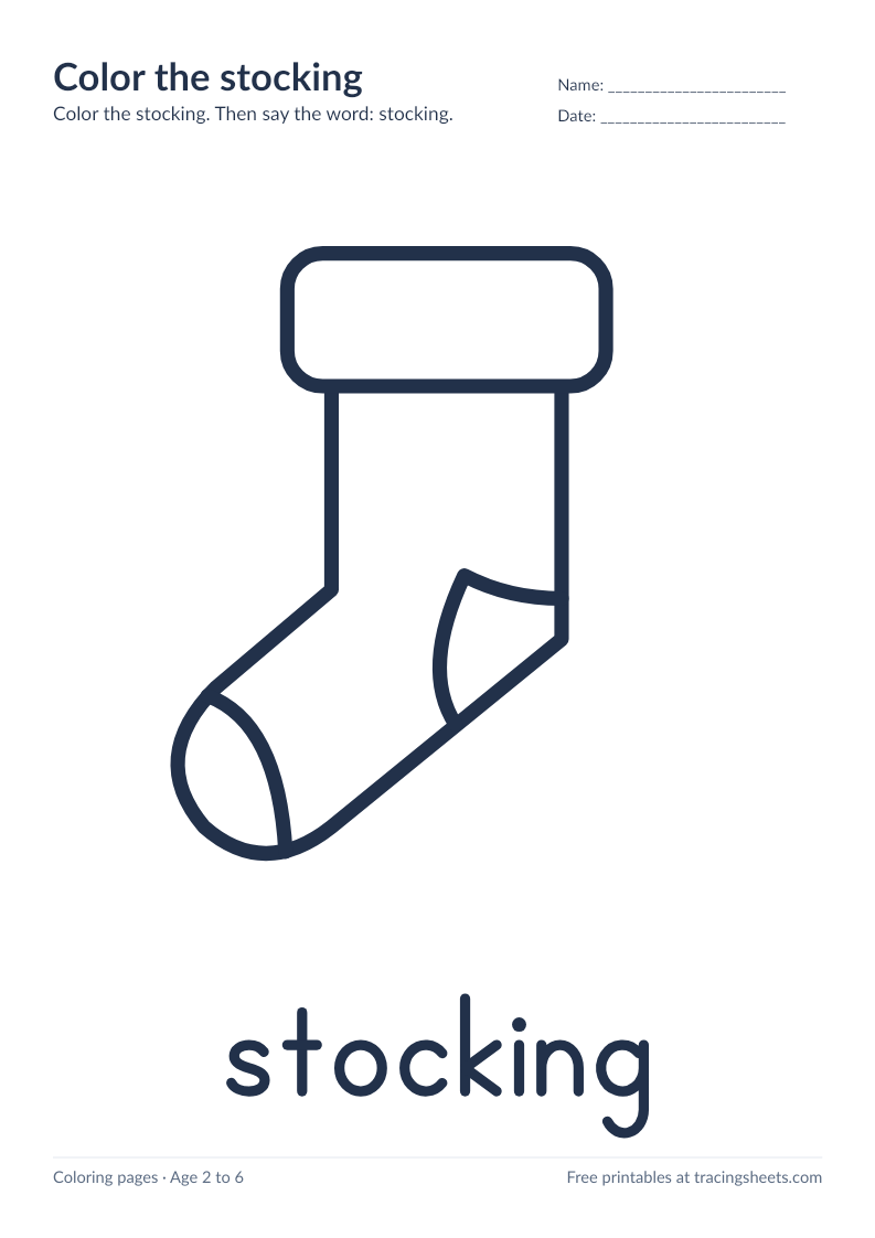 Preview of the printable color the stocking worksheet