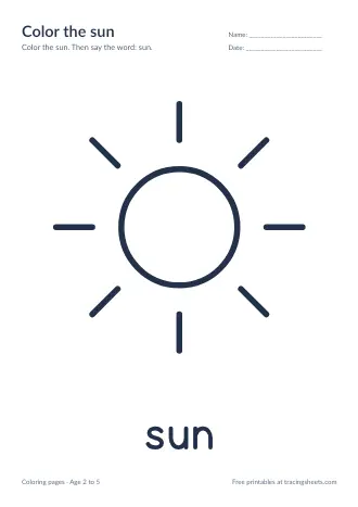 Preview of the color the sun worksheet