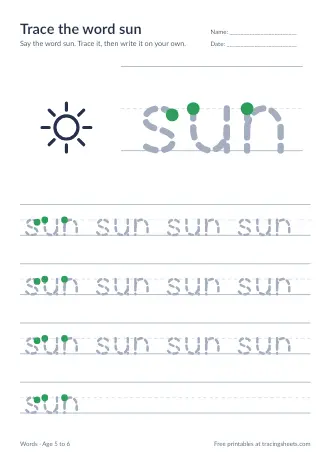 Preview of the trace the word sun worksheet