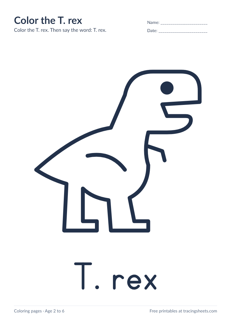 Preview of the printable color the t. rex worksheet