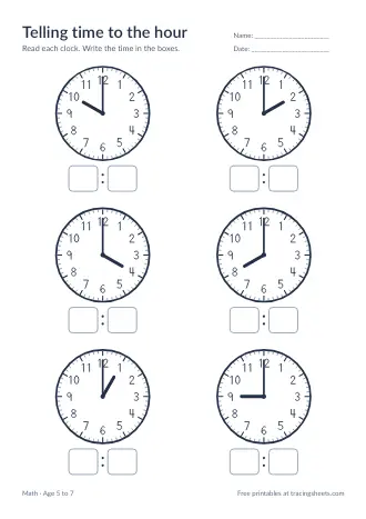 Preview of the telling time to the hour worksheet
