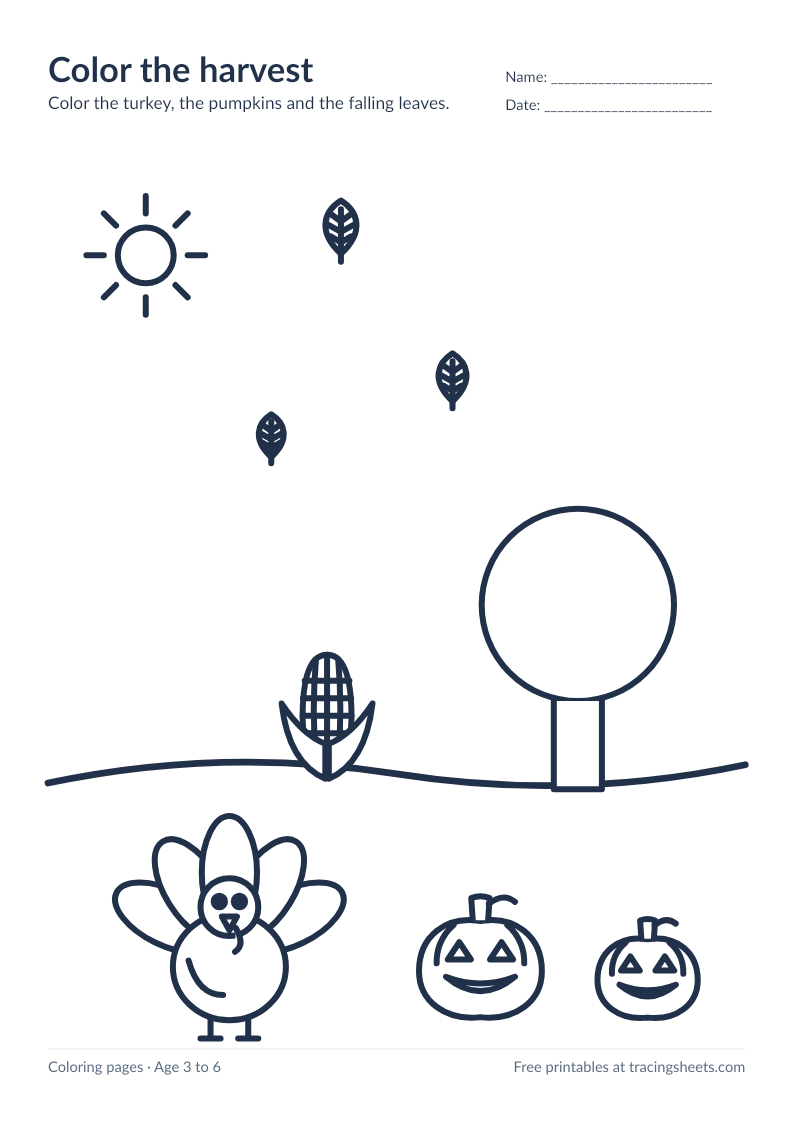 Preview of the printable color the harvest worksheet